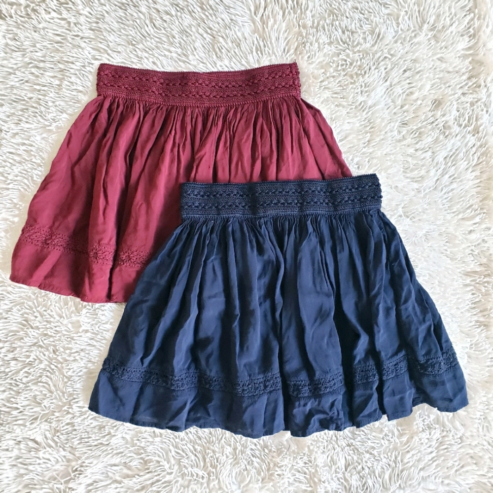 Aeropostale Boho Smocked Lace Skirts Lot of 2 Red Blue S